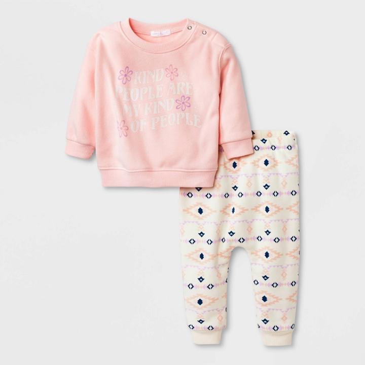Grayson Mini Baby Girls' 2pc 'kind People' Fleece Top & Bottom Set - Pink