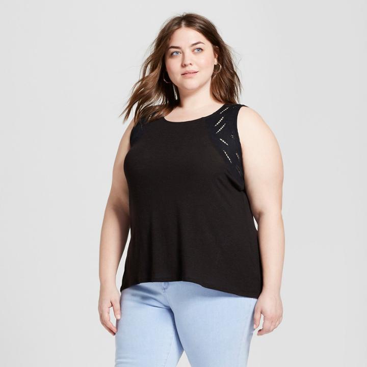 Women's Plus Size Crochet Detail Tank - Universal Thread Black X