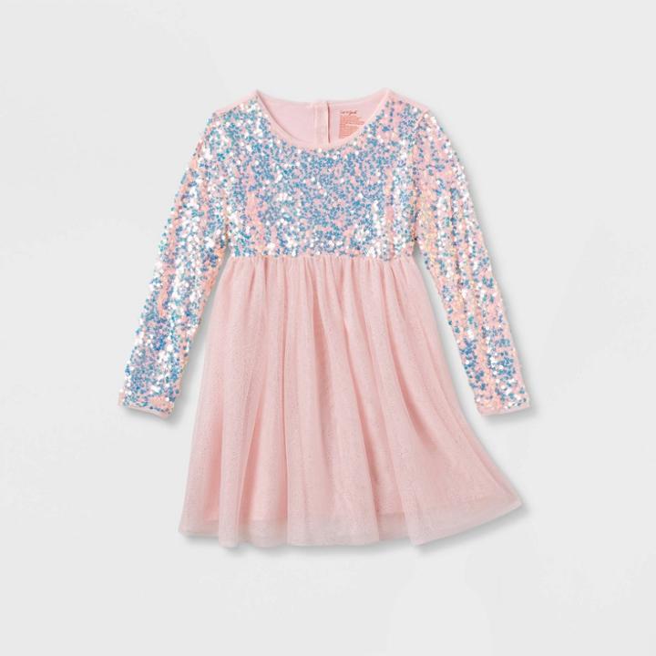 Girls' Adaptive Long Sleeve Sequin Tulle Dress - Cat & Jack