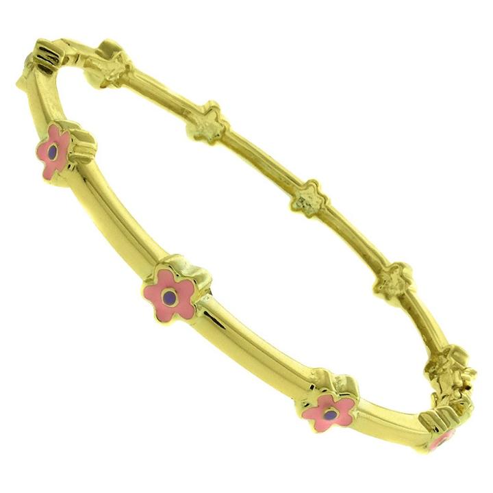 Distributed By Target Ellen 18k Gold Overlay Enamel Flower Design Bangle - Pink, Girl's