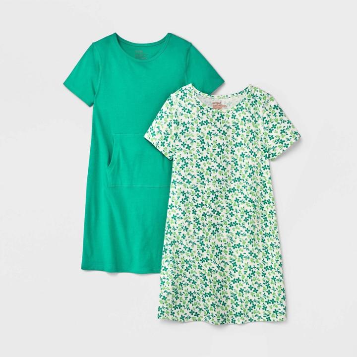 Girls' 2pk Adaptive Short Sleeve Dress - Cat & Jack Bright Green