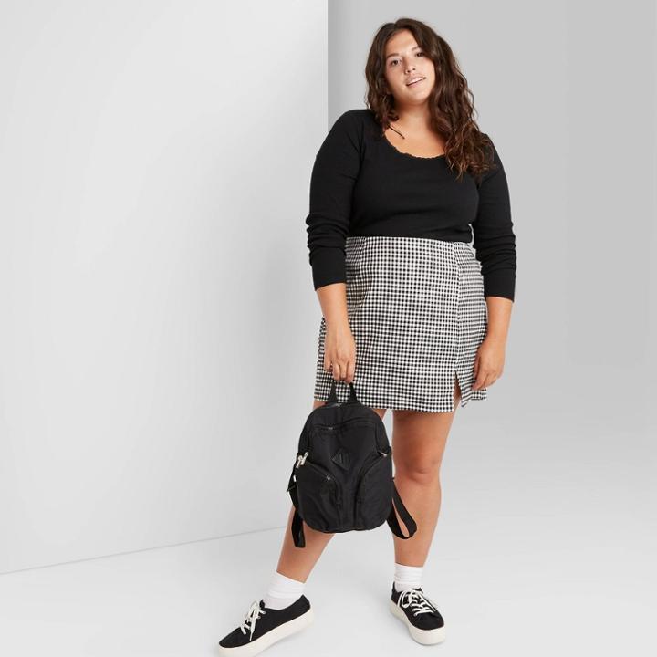 Women's Plus Size Gingham Side Slit Mini Skirt - Wild Fable Black/white