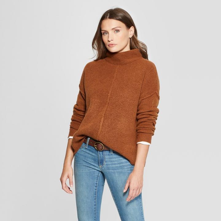 Women's Mock Neck Pullover - Universal Thread Fruitwood Brown