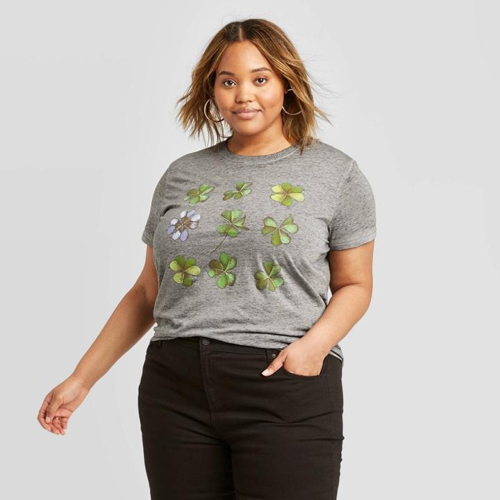 Doe. Women's Clover Sketch Plus Size Short Sleeve T-shirt - Doe (juniors') - Heather Gray 1x, Women's,