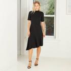 Women's Short Sleeve A-line Asymmetrical Knit Dress - Who What Wear Black