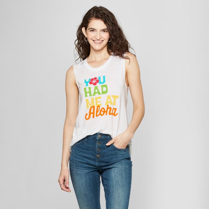 Women's You Had Me At Aloha Graphic Tank Top - Awake White M,