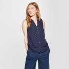 Women's Polka Dot Sleeveless Button Front Blouse - A New Day Navy