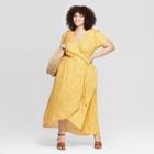 Target Women's Plus Size Floral Print Short Sleeve V-neck Wrap Dress - Universal Thread Yellow