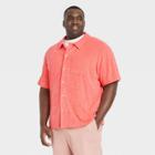 Men's Big & Tall Terry Short Sleeve Camp Button-down Shirt - Goodfellow & Co Peach Orange