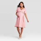 Polka Dot Short Sleeve Knit Wrap Maternity Dress - Isabel Maternity By Ingrid & Isabel Pink
