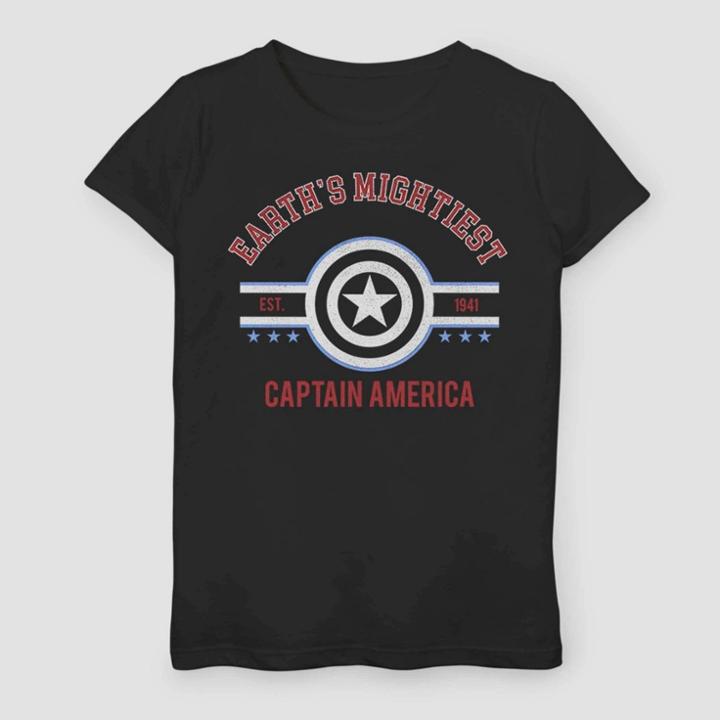 Girls' Marvel Mighty Captain America Short Sleeve T-shirt - Black