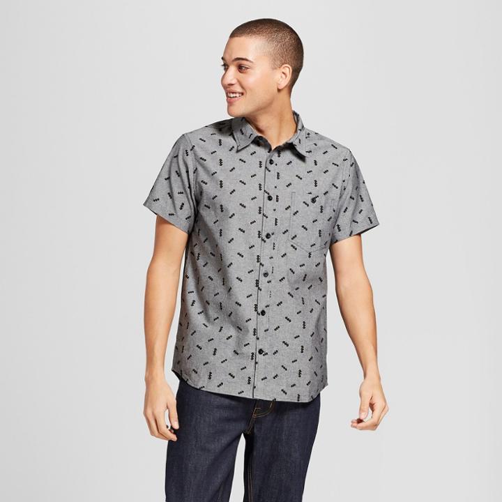 Men's Dc Comics Batman Short Sleeve Icon Woven Button-down Shirt - Grey