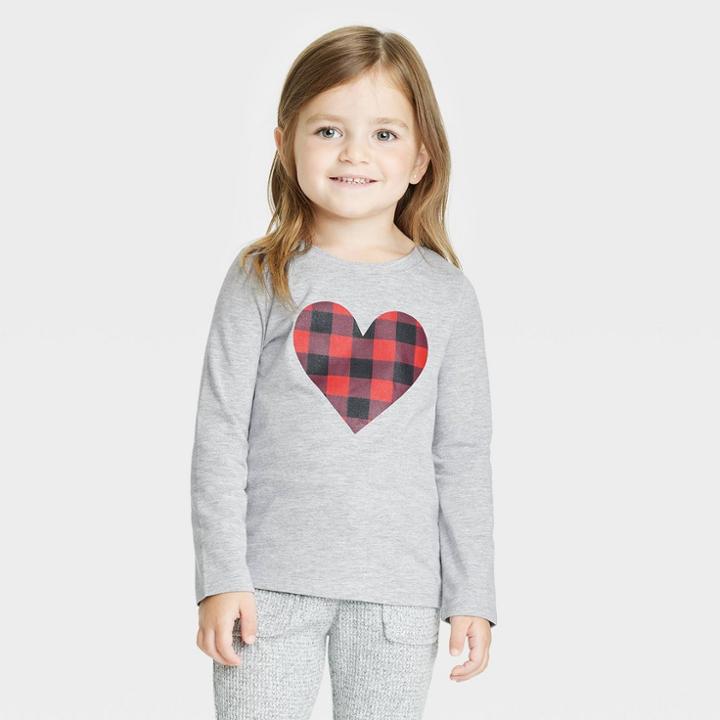 Toddler Girls' Buffalo Heart Check Long Sleeve Shirt - Cat & Jack Gray
