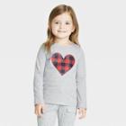Toddler Girls' Buffalo Heart Check Long Sleeve Shirt - Cat & Jack Gray