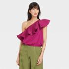 Women's One Shoulder Ruffle Top - A New Day Magenta