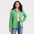 Women's Long Sleeve Relaxed Fit Gauze Button-down Shirt - Universal Thread Green