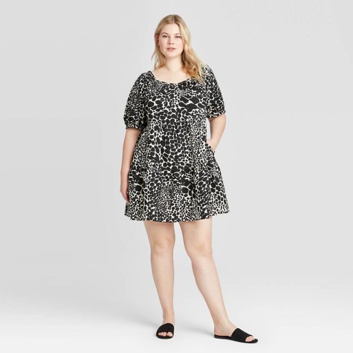 Women's Plus Size Leopard Print Short Sleeve Dress - Who What Wear Black 1x, Women's,