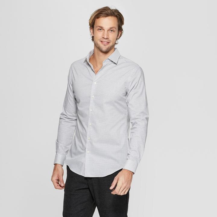 Men's Plaid Slim Fit Long Sleeve Woven Button-down Shirt - Goodfellow & Co White