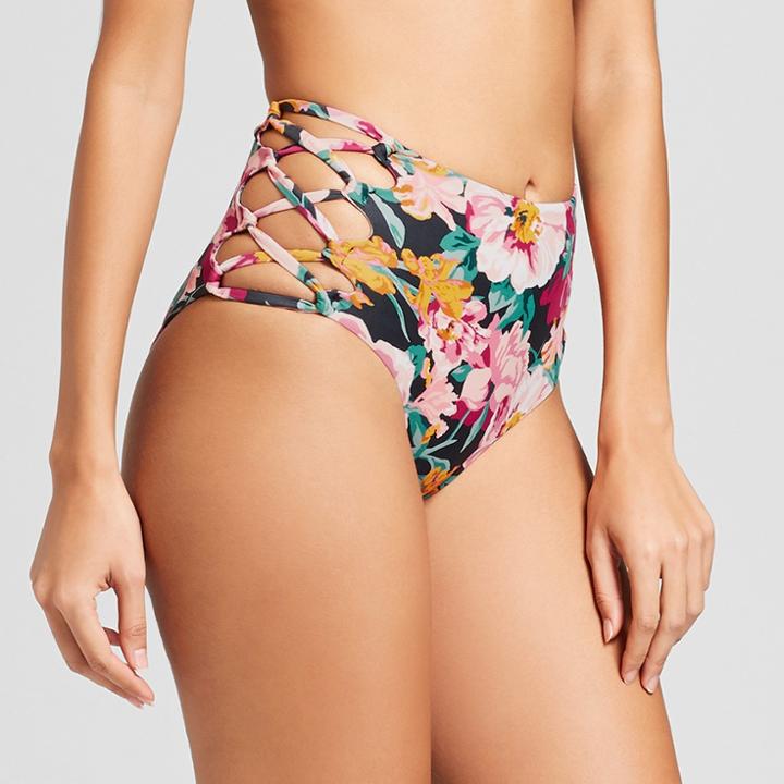 Tori Praver Seafoam Women's Tropical Cheeky High Waist Bikini Bottom - Vintage Black