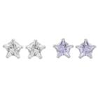 Journee Collection 1 Ct. T.w. Star-cut Cz Prong Set Stud Earrings Set In Sterling Silver - Light Purple/white, Girl's