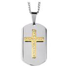 West Coast Jewelry Men's Gold Plated Two-tone Stainless Steel Crystal Cross Dog Tag Pendant Necklace - Silver/gold