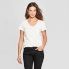 Women's Bow Print Monterey Pocket V-neck Short Sleeve T-shirt - Universal Thread White