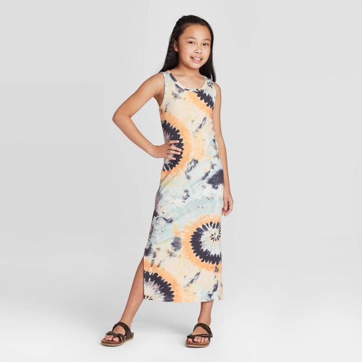 Girls' Rib-knit Tie-dye Maxi Dress - Art Class S,