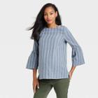 The Nines By Hatch Long Sleeve Tiered Maternity Blouse Light Blue
