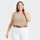 Women's Plus Size Linen Pocket Tank Top - Ava & Viv Brown X