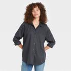 Women's Raglan Long Sleeve Denim Button-down Shirt - Universal Thread Charcoal Gray