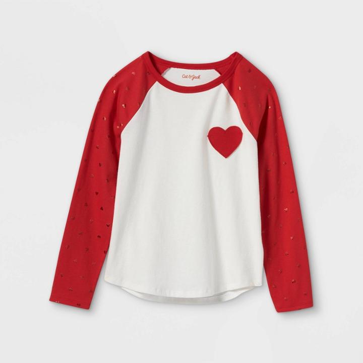 Girls' 'valentine's Day Heart' Long Sleeve T-shirt - Cat & Jack Red