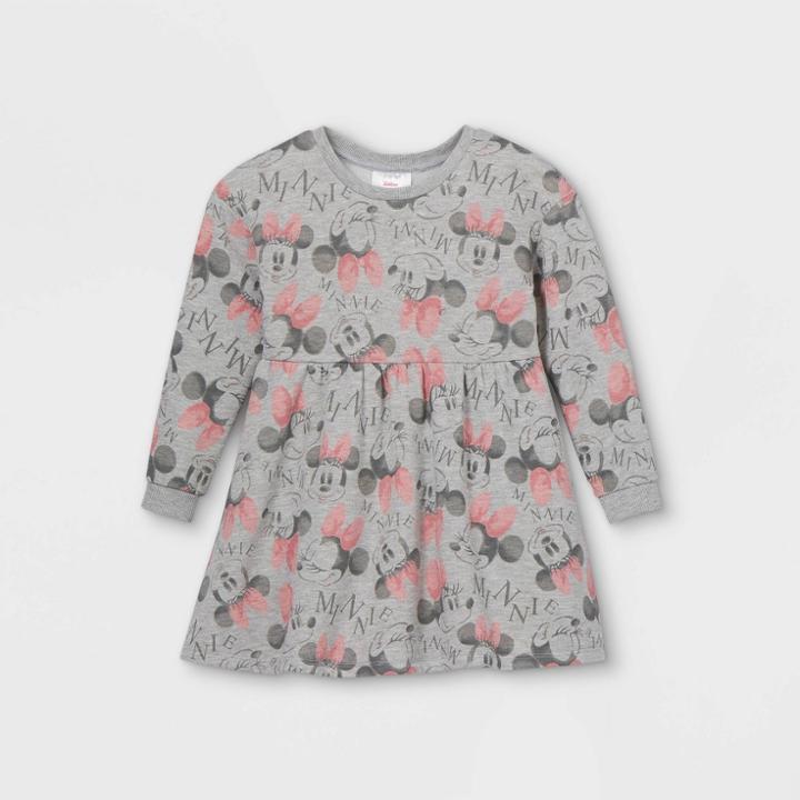 Disney Toddler Girls' Minnie Mouse Long Sleeve Fleece Dress - Gray
