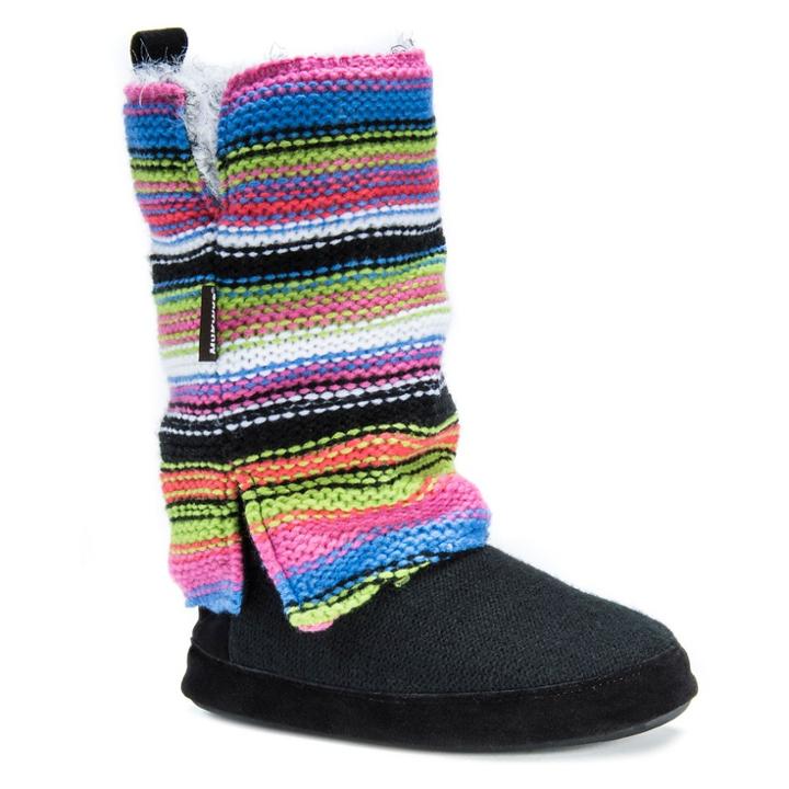 Women's Muk Luks Trisha Striped Sweater Knit Slipper Boots - Rainbow M(7-8), Size: M (7-8),
