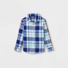 Toddler Boys' Plaid Poplin Woven Long Sleeve Button-down Shirt - Cat & Jack Blue