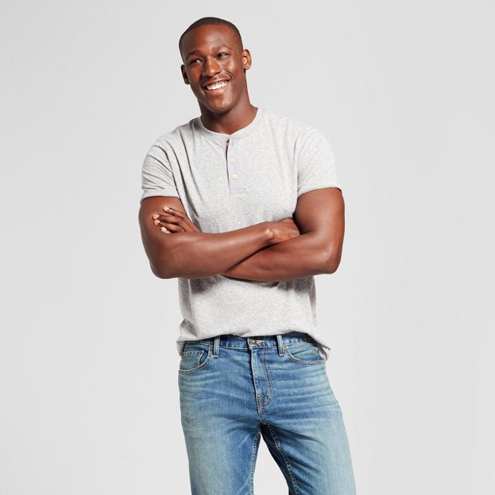 Men's Standard Fit Short Sleeve Henley T-shirt - Goodfellow & Co Gray