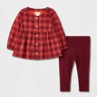 Baby Girls' Plaid Button Tunic Top & Leggings Set - Cat & Jack Dark Red Newborn
