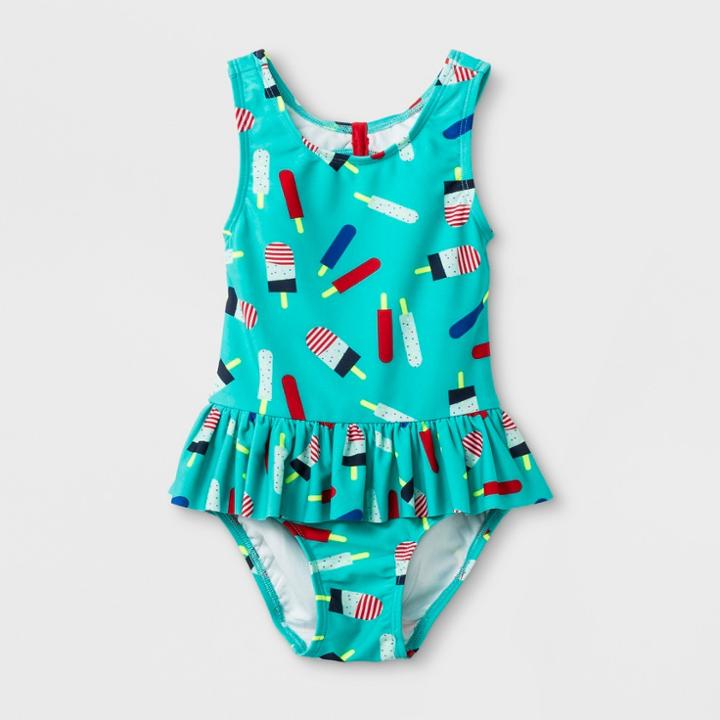 Toddler Girls' Skirted One Piece Swimsuit - Cat & Jack Aqua 2t, Girl's, Blue