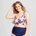 Sea Angel Women's Floral Ruffle One Shoulder Crop Bikini Top - Ivory Floral