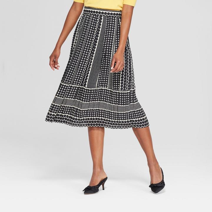 Women's Polka Dot Mix Pleated Skirt - Who What Wear Black/white 14, Black/white Polka Dot