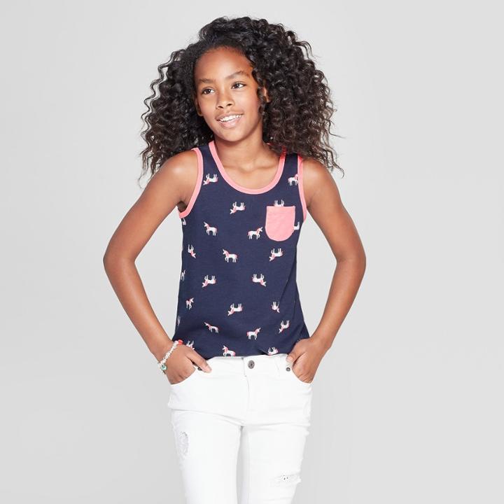 Girls' Unicorn Print Pocket Tank Top - Cat & Jack Blue