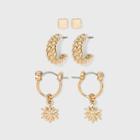 Huggie And Twisted Hoop With Stud Trio Earrings - A New Day Gold