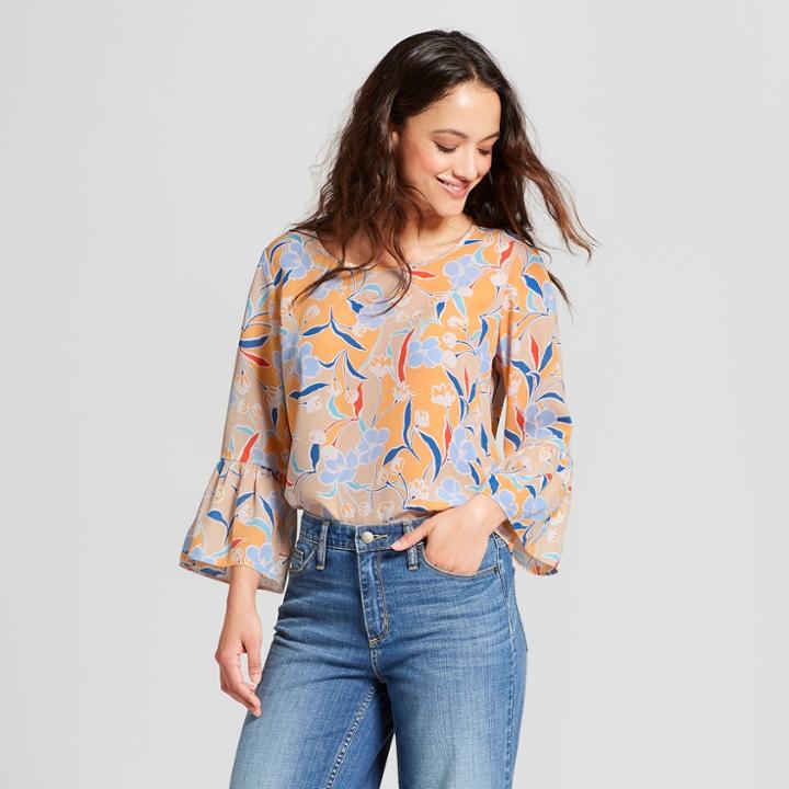 Zac & Rachel Women's Floral Print Bell Sleeve Tie Back Blouse - Zac And Rachel - Yellow