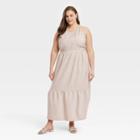 Women's Plus Size Sleeveless Tiered Dress - A New Day Tan