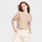 Women's Long Sleeve Boxy T-shirt - A New Day Brown/white
