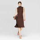 Women's Sleeveless Turtleneck Rib Knit Midi Dress - A New Day Brown