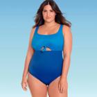 Women's Plus Size Slimming Control Colorblock Cut Out One Piece Swimsuit - Beach Betty By Miracle Brands Blue