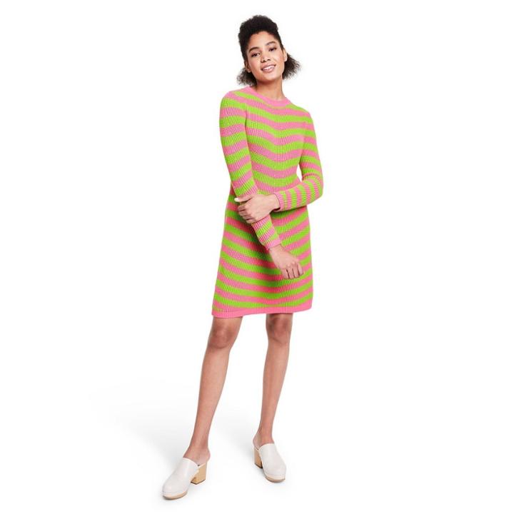 Women's Striped Long Sleeve Sweater Dress - Victor Glemaud X Target Pink/green