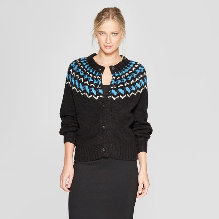 Women's Long Sleeve Fair Isle Cardigan - Who What Wear Black