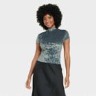 Women's Short Sleeve Slim Fit Mock Turtleneck Velvet T-shirt - A New Day Teal