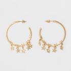 Target Hoop With Solid And Open Work Star Charms Earrings - Gold